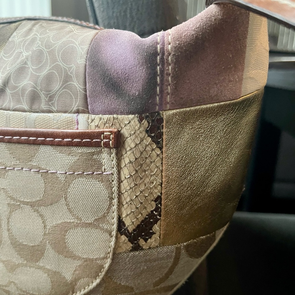 Coach Patchwork Shoulder Bag with Signature Design and Suede & Metallic - Picture 10 of 13